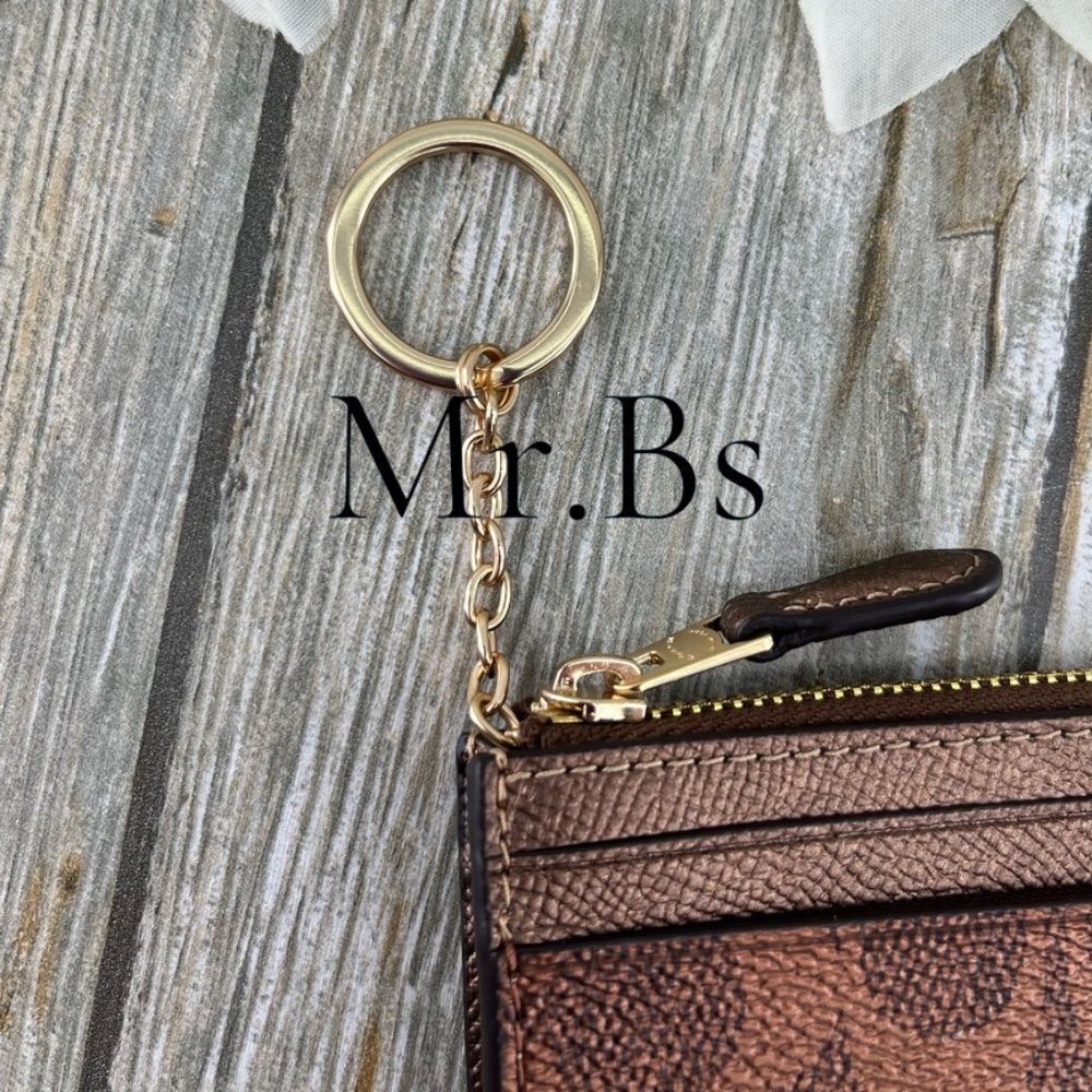 Coach Mini Skinny Id Case In Signature Canvas & Copper Metallic WalletBag Purse - Picture 6 of 6